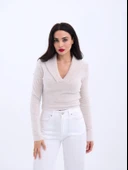 42531 TRİKO SİMLİ YAKALI CROP-EKRU thumbnail 1