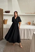 Siyah Müslin Uzun Elbise thumbnail 3