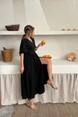 Siyah Müslin Uzun Elbise thumbnail 4