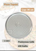 Çelik Pizza Tepsisi 36 cm Paslanmaz Çelik Tepsi thumbnail 1