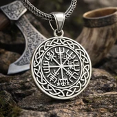 Gümüş Viking Pusula Erkek Kolye SL10789 thumbnail 7