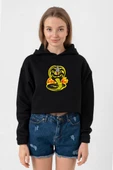 Cobra Kai Logo Siyah Kadın Crop Kapşonlu thumbnail 1