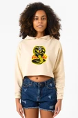 Cobra Kai Logo Bej Kadın Crop Kapşonlu thumbnail 1