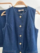 Kolsuz Yelekli Mini Etekli Denim Takım 10164 thumbnail 12