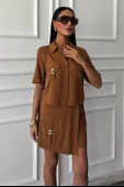 Gömlek Şort Etek Viscon Keten Takım 10162 thumbnail 2