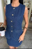 Kolsuz Yelekli Mini Etekli Denim Takım 10164 thumbnail 7