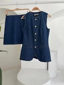 Kolsuz Yelekli Mini Etekli Denim Takım 10164 thumbnail 11