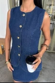Kolsuz Yelekli Mini Etekli Denim Takım 10164 thumbnail 8