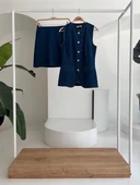 Kolsuz Yelekli Mini Etekli Denim Takım 10164 thumbnail 9