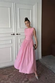 Pembe Uzun Büzgülü Elbise thumbnail 3