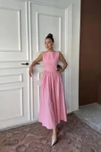 Pembe Uzun Büzgülü Elbise thumbnail 2