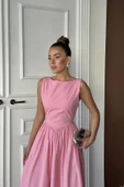 Pembe Uzun Büzgülü Elbise thumbnail 4