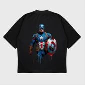 Oversize 'Captain America' Baskılı T-Shırt thumbnail 2