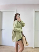 Yakalı Yandan Yırtmaçlı Gömlek - Yeşil thumbnail 2