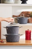 Karaca Biogranit Navy Stone 6 Parça Midi Tencere Seti thumbnail 2