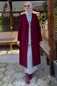 Dama Desenli Triko Hırka Bordo thumbnail 3