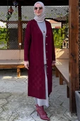 Dama Desenli Triko Hırka Bordo thumbnail 6