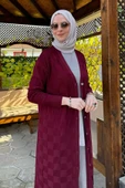Dama Desenli Triko Hırka Bordo thumbnail 7