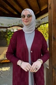 Dama Desenli Triko Hırka Bordo thumbnail 2