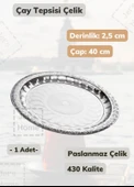 Çelik Çay Tepsisi 40 cm Paslanmaz Çelik Tepsi thumbnail 1