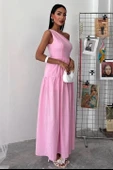 Tek Omuzlu Pile Detay Maxi Elbise 2895 thumbnail 6