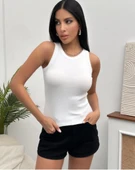 Kadın Esnek Crop Halter Yaka Fitilli Örme Bluz thumbnail 3