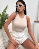 Kadın Esnek Crop Halter Yaka Fitilli Örme Bluz thumbnail 5