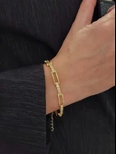 Dikdörtgen Model Elmas Görünümlü Gold Çelik Bileklik thumbnail 3