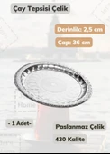 Çelik Çay Tepsisi 36 cm Paslanmaz Çelik Tepsi thumbnail 1