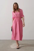 Beli Lastikli Elbise - Pembe thumbnail 1