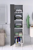 5 Raflı Banyo Boy Dolabı Beyaz Antrasit thumbnail 3
