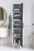 5 Raflı Banyo Boy Dolabı Beyaz Antrasit thumbnail 4