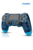 PS4-PC-Android BOX-Android-IOS Telefon Tablet Uyumlu Titreşimli Bluetooth Oyun Kolu-Şeffaf Mavi thumbnail 2