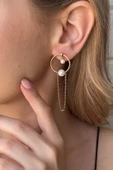 7,5 mm Tatlı Su Doğal İnci Sallanan Küpe thumbnail 1