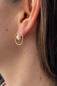 7,5 mm Daire Modelli Doğal İnci Küpe thumbnail 2