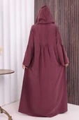Fermuarlı Kapüşonlu Ferace 70016 Mürdüm thumbnail 5