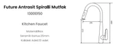 FLEKO FUTURE ANTRASİT SPİRALLİ MUTFAK EVYE BAYARTASI thumbnail 2