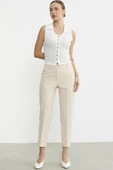 Bilek Boy Cepli Kumaş Pantolon - Bej thumbnail 3