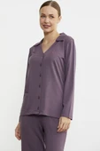 Gömlek Model Nakışlı Pijama Takım - Mor thumbnail 3