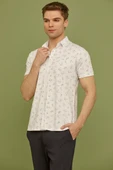 Slim Fit Baskılı Penye Gömlek - Beyaz thumbnail 2