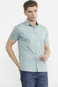 Slim Fit Baskılı Penye Gömlek - Yeşil thumbnail 4
