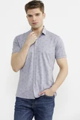 Slim Fit Baskılı Penye Gömlek - Lila thumbnail 3