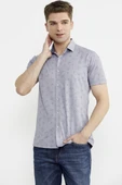 Slim Fit Baskılı Penye Gömlek - Lila thumbnail 2
