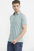 Slim Fit Baskılı Penye Gömlek - Yeşil thumbnail 3
