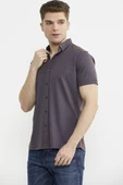 Kısa Kol Slim Fit Penye Gömlek - Mor thumbnail 4