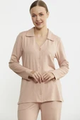 Gömlek Model Nakışlı Pijama Takım - Somon thumbnail 1