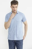 Slim Fit Baskılı Penye Gömlek - Mavi thumbnail 1