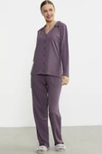 Gömlek Model Nakışlı Pijama Takım - Mor thumbnail 2