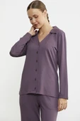 Gömlek Model Nakışlı Pijama Takım - Mor thumbnail 4