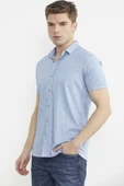 Slim Fit Baskılı Penye Gömlek - Mavi thumbnail 3